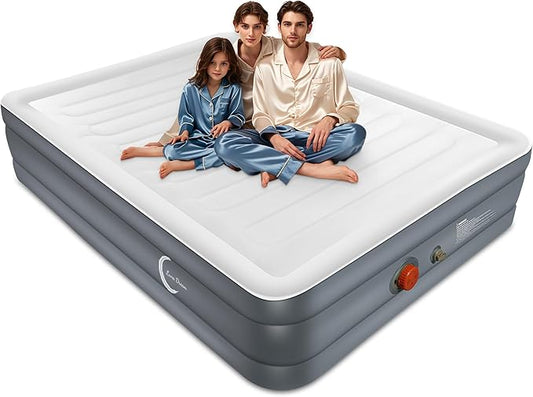 LunaDream Eclipse Series Queen Air Mattress with USB Rechargeable Built-in Pump, Wireless Inflatable Airbed, Durable Leakproof Design, Portable for Home & Camping