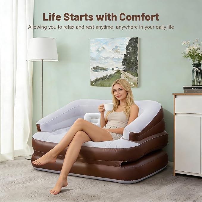 Full Size Inflatable Sofa Bed with Air Pump,2-in-1 Portable Blow-Up Air Couch,Inflatable Couch Bed and Folding Air Mattress for Home,Camping,and Guests
