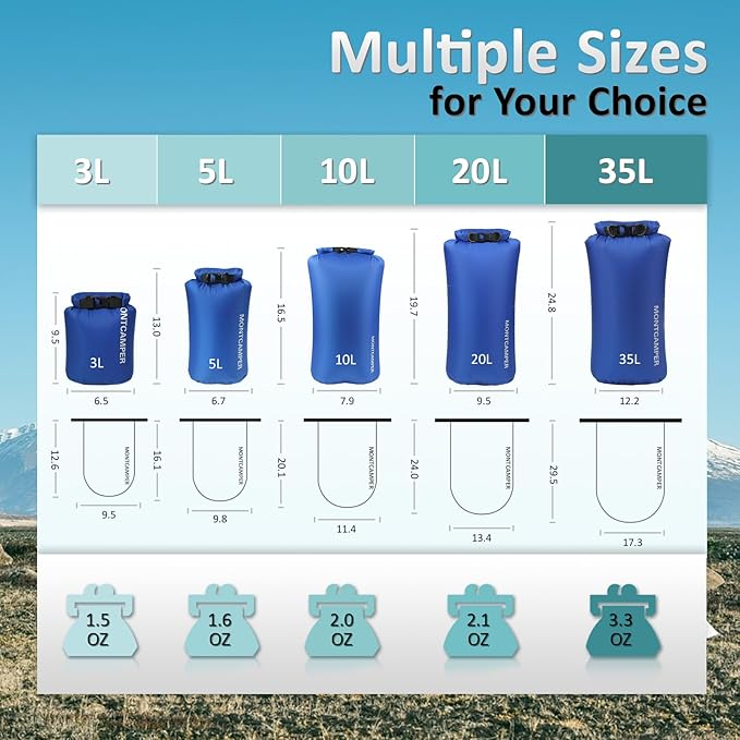 Waterproof Dry Bag 3-Pack (5L + 10L + 20L) – 30D Nylon Roll Top Dry Sacks with DWR & PU Coating, Lightweight Water-Resistant Storage for Kayaking, Camping, Hiking, Fishing & Beach (Red)