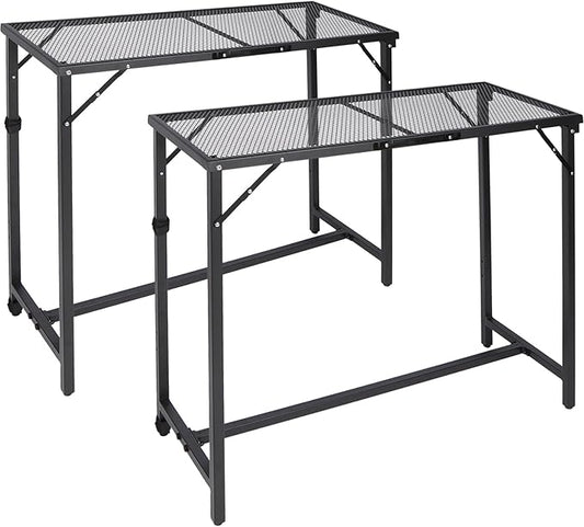 REDCAMP 39 Inch Outdoor Bar Table, 2 Pack Folding Paito Bar Height Table with Waterproof Mesh Top for Balcony, Garden, Hot Tub, Poolside, Indoor, Rectangle Black