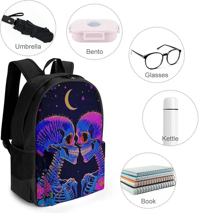 Rucksacks Multipurpose Anti-Theft Big Capacity Bookbag, Psychedelic Skeleton Love Art Travel Hiking Camping Rucksack With Padded Straps