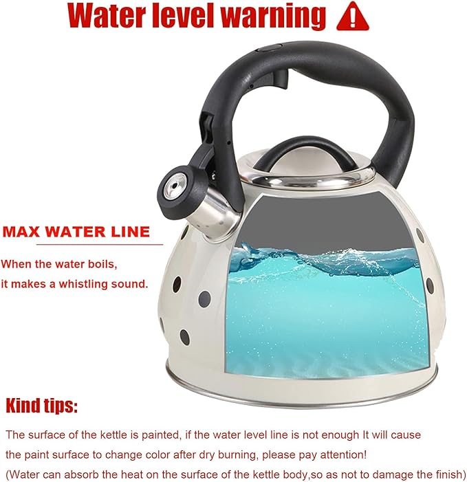 Camping Coffee Tea Pots Cute Polka Dot Tea Kettle, Whistling Tea Pots with Ergonomic Heat-Resistant Handle for Stove