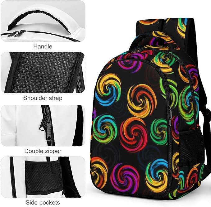 Water Resistant College Bookbag Tie Dye Colorful Rose Black, Sturdy Laptop Backpack with Water Bottle Pockets for Men Women Travel Work