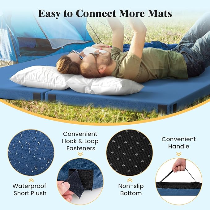 Goplus Memory Foam Camping Mattress, Portable Roll up Sleeping Pad w/Anti-Slip Bottom, Travel Bag, Single/Twin Waterproof Floor Mat, Guest Bed
