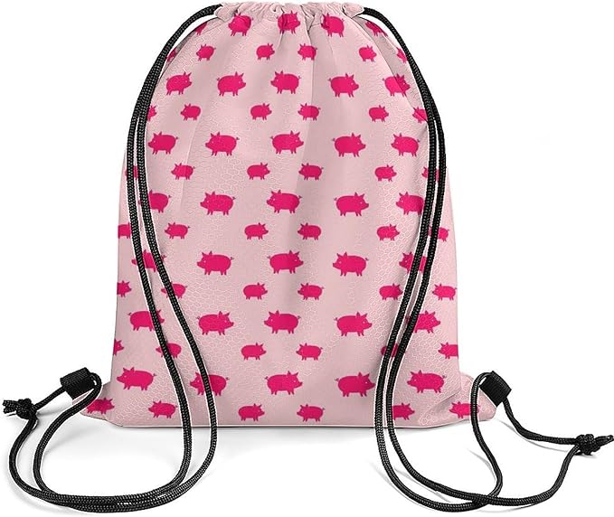Beam Backpack Large Capacity Drawstring Sack Waterproof Sackpack for Basketball Volleyball Sports Gear Men Women, Pink Pigs Pattern Bags