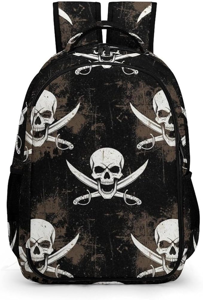 Nurse Teacher Travel Backpack Pirate Skull Flag Purse, Cute Laptop Backpack with Tumbler Holder for Women College Work Casual Daypack