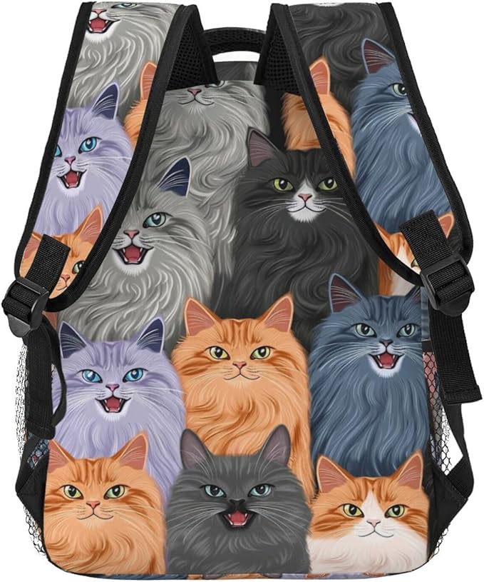 Men Women Lightweight Cats Animal Daypack Bookbag Big Capacity Carry On Bag With Side Pockets for Camping Travel Bicycle