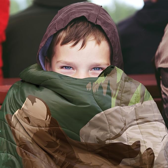 Outdoor Camping Blanket with Sherpa Lining, Extra Warm Thick Camp Blankets and Puffy Ultralight Soft Poncho DWR Camping Quilt for Cold Weather, Adventure, Sleeping, Backpacking 56"x 40"