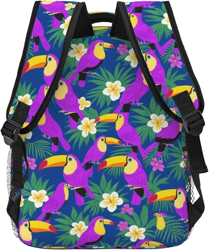 Daypack Bookbag Multipurpose Anti-Theft Big Capacity Carry On Bag, Hornbill Toucan Bird Travel Hiking Camping Rucksack With Padded Straps