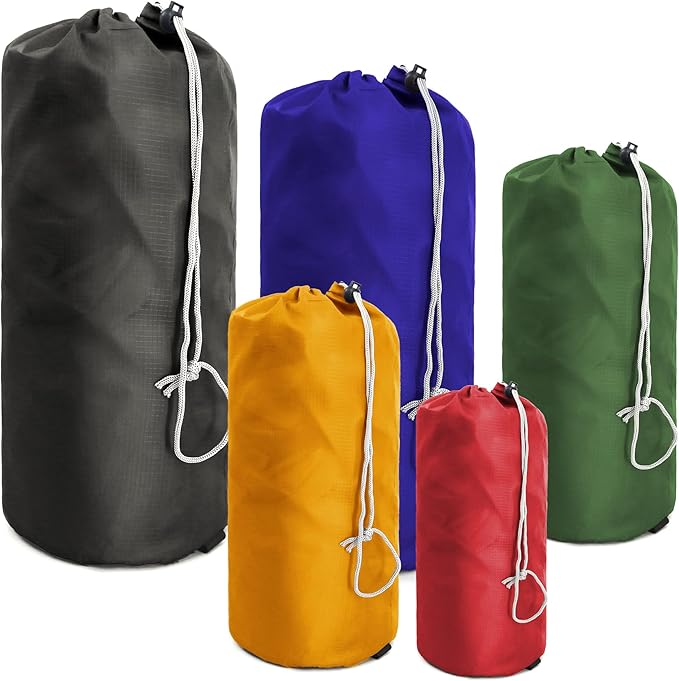 BeeGreen Ditty-Stuff-Cinch-for-Backpacking 5 Pack Small Drawstring Backpack with Dust Flap Compression Sack Cinch Foldable Lightweight