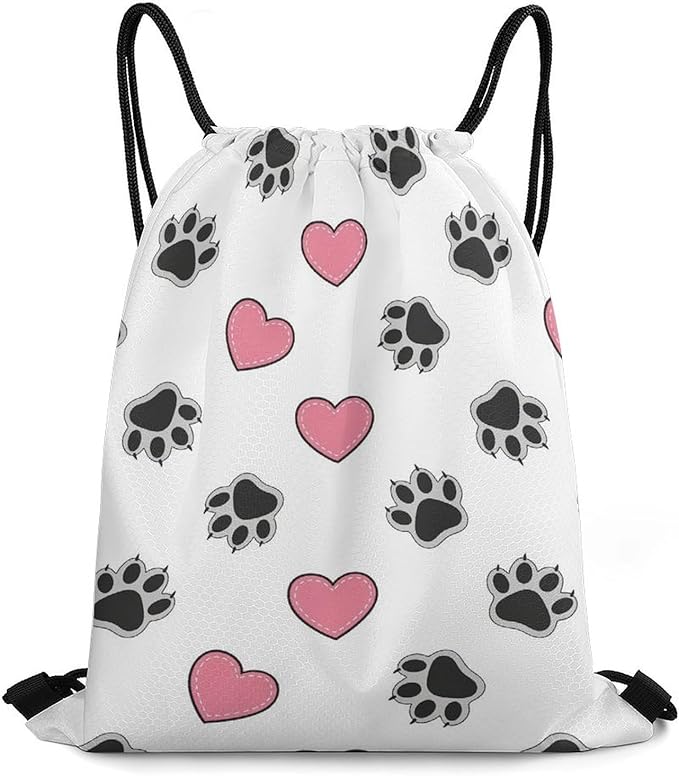 Yoga Drawstring Bag Gym Sackpack String Backpack Waterproof for Sports Beach Swimming Lightweight Men Women, Cat And Dog Paw Print With Claws Bags