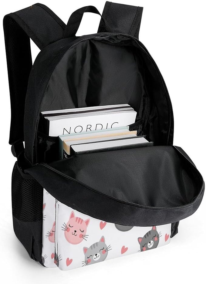 Sturdy College Bookbag Love Cats Travel Hiking and Camping with Large Capacity Backpack for Men Women