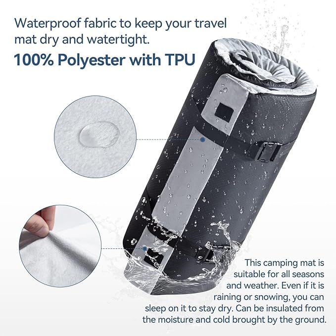 Memory Foam Camping Mattress,Portable Roll Up Sleeping Pad with Removable Waterproof Cover Travel Bag,Comfortable Tent Mattress Floor Sleeping Mats for Car Outdoor Travel CertiPUR-US Made in USA