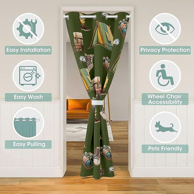 Erosebridal Vintage Camp Door Curtain for Doorway Privacy Camping Accessories Wild Adventure Blackout Curtain Camping Lovers Gifts Door Drape RV Camper Cabin Room Decor Window Treatment 52" W x 84" L