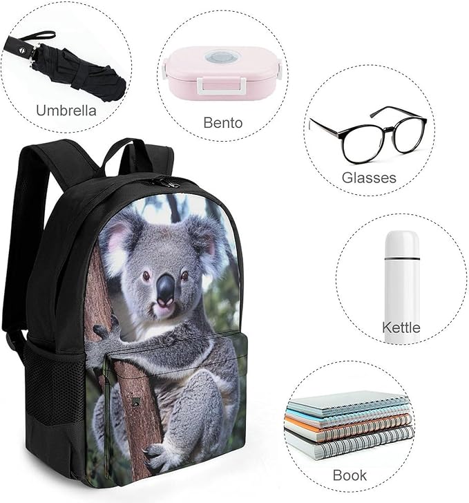 Lightweight Backpack for Gym Travel Bicycle, Big Capacity Multipurpose Anti-Theft Carry On Bag, Cute Koala Bear Travel Hiking Bag Day Pack