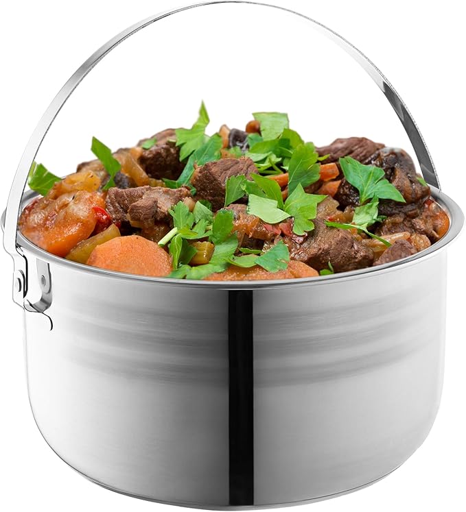 Camping Cookware Set - Compact Stainless Steel Campfire Cooking Pots and Pans | Combo Kit with Travel Tote Bag | Rugged Outdoor Cook Set for Hiking | Barbecues | Beach