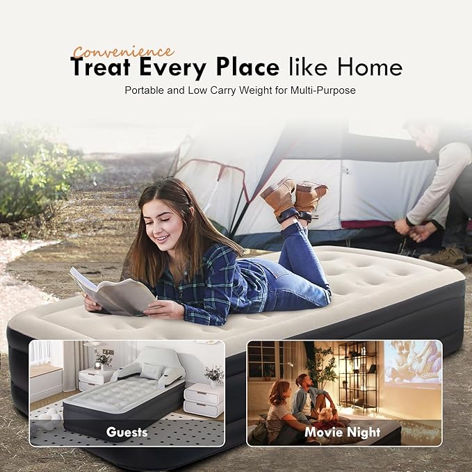 DIMAR GARDEN Twin Size Air Mattress with Headboard and Pump,Blow Up Mattress Inflatable Bed with Pillows