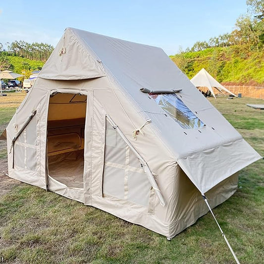GeRRiT Inflatable Canvas Tents for Camping 2-8 Person Gonflable Large Yurt Tents, Easy Setup/Waterproof/Breathable Outdoor Oxford Canvas Teepee Tents 4-Season for Family Camping Hiking