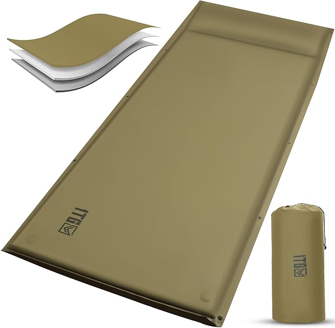 Self Inflating Sleeping Pad for Camping, Insulated Inflatable Camping Mattress for Winter, with Pillow, Dual Valves, Memory Foam, Sleeping Mat for Backpacking, Hammock, Tents, Floor