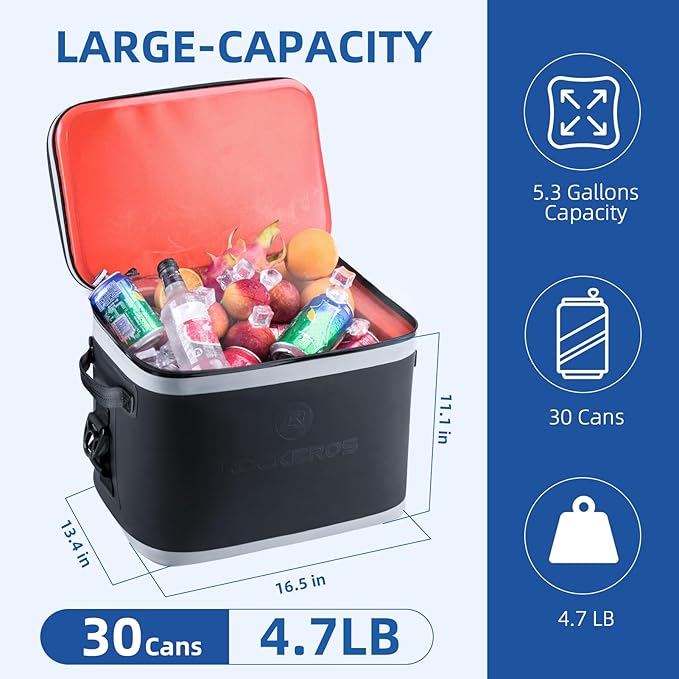 ROCKBROS Backpack Cooler Waterproof, 30 Can Large Leak-Proof Cooler Bags Insulated, Portable Soft Sided Cooler for Ice, Beer, Drink, Travel, Fishing, Beach, Golf, Picnic, Camping Gifts