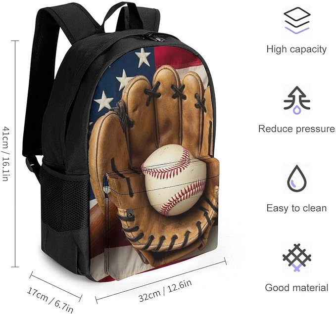 Lightweight Rucksacks for Climbing Outdoors Walking Cycling, Large Capacity Anti-Theft Multipurpose Carry On Bag, Vintage Ball Baseball American Flag Camping Outdoor Backpack