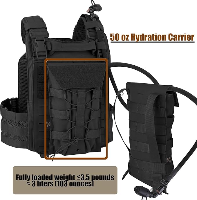 PETAC GEAR 1.5L / 3L Tactical Hydration Pack，Molle Carrier Pouch for 50 oz /100 oz Hydration Bladder Daypack Water Backpack.