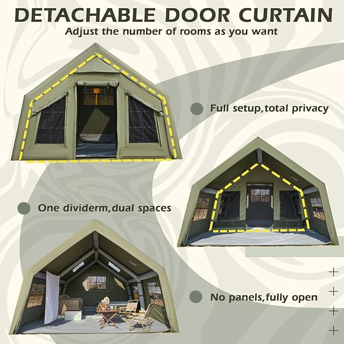 EROMMY 4/6/8/12 Person Inflatable Tent with Skylight, 4 Season Blow Up Tents with Hand Pump for Outdoor Camping & Hiking, Easy Set-up Windproof Sunproof Waterproof