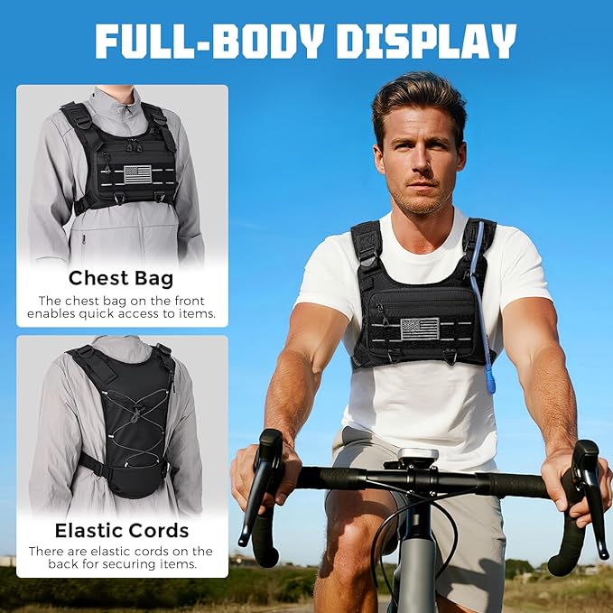 Running Hydration Vest with 2L Water Bladder， Lightweight Adjustable Hydration EDC Chest Pack for Men and Women, Water Backpack for Hiking, Cycling
