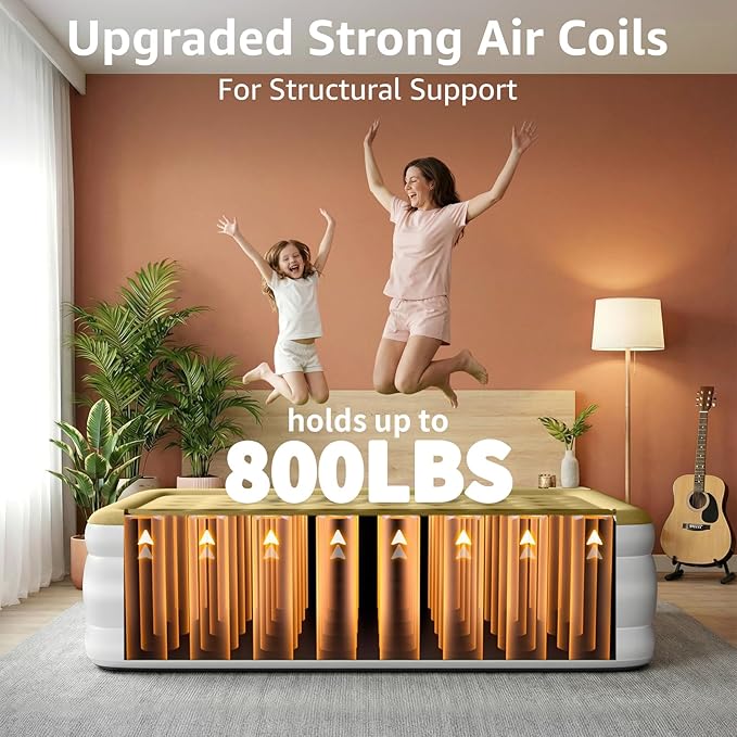 YENING Full Size Air Mattress with Built in Pump Raised Double Blow up Bed Inflatable Camping Airbed Electric 18 Inch Tall Beige