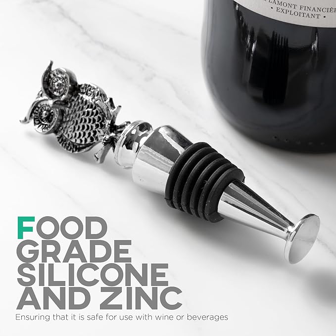 Homestia Wine Stoppers, Bottle Stoppers Wine Saver for Wine Champagne, Reusable Wine Preserver Wine Corks for Beverage, Christmas Gifts Birthday Gifts for Men Women (Owl)