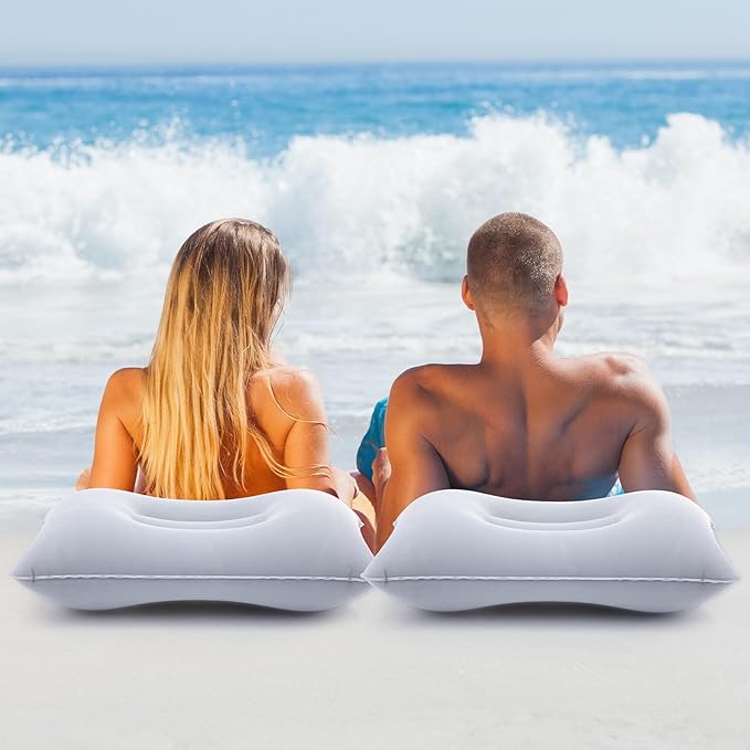 Geelin 20 Pack Inflatable Pillows for Camping Travel Beach Vacation Sand Squared Flocked Soft Fabric Backpacking Ultralight Pillows for Office Gray Sleeping Neck Head Lumbar Support