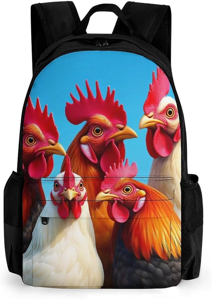 Supdreamc Polyester Daypack for Camping Travel Walking Cycling, Big Capacity Anti-Theft Multipurpose Bookbag, Roosters Animals Funny Chicken Camping Outdoor Backpack