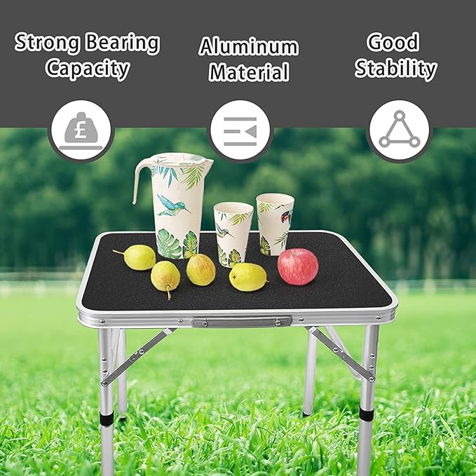 Small Folding Table Portable Camping Table Adjustable Heights Picnic Table 2ft Lightweight Collapsible Dinning Tables with Aluminum Legs for Indoor Outdoor Camp Cooking Party BBQ…
