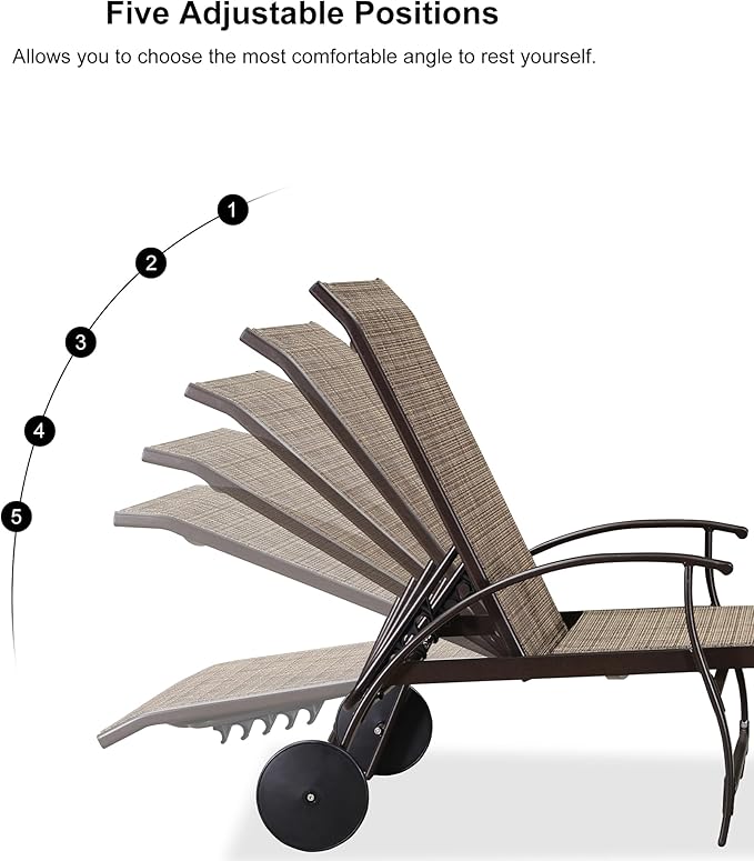 PURPLE LEAF Outdoor Chaise Lounge Chair Set of 3 Patio Pool Lounger Aluminum Chairs with Side Table and Wheels Adjustable Tanning Recliner for Outside Backyard Yard Deck Balcony Beach Brown