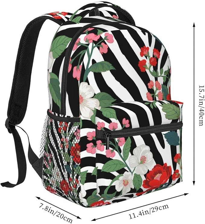 Polyester Daypack Backpack for Trekking Picnic Walking Cycling, Large Capacity Anti-Theft Multipurpose Shoulder Bag, Cheetah Leopard Print Floral Pattern White Casual Daypack