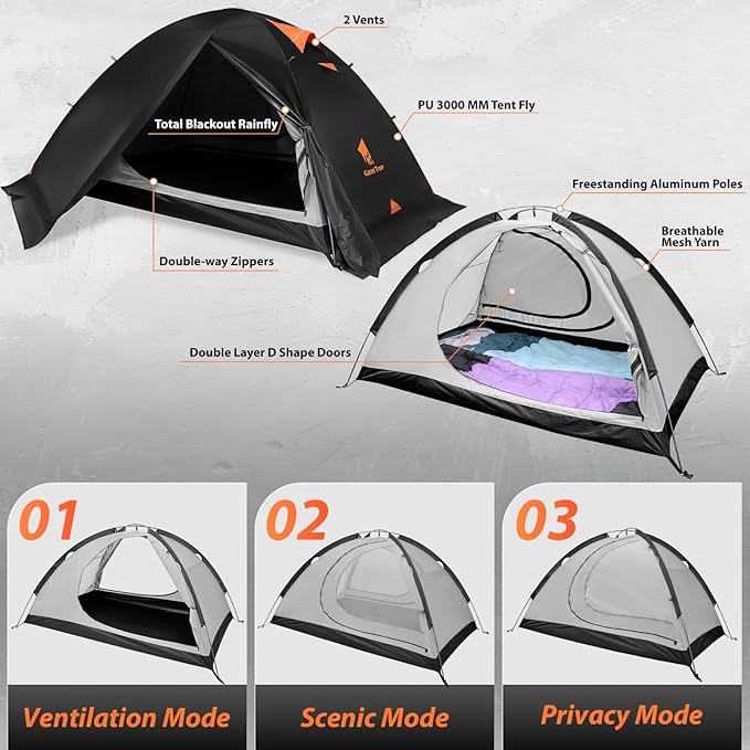 GEERTOP 2 Person 4 Season Blackout Camping Tent - Sleep in Darkroom, Waterproof Rainfly, Snow Skirt, Lightweight Aluminum Pole, Easy Setup for Hiking, Mountaineering, Family Camp