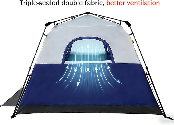 3/4 Person Camping Tent with 1 Door, 4 Windows, and Upgraded Ventilation– Instant Setup, Waterproof, 8'x 8'x 67''Oxford Fabric Floor Pop Up in 60 Seconds Includes Rainfly and Backpack