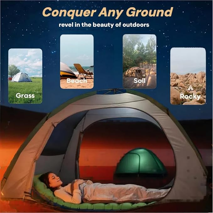4 Inch Thick Camping Sleeping Pad with Internal Straps - R Value 4.0 for 4 Seasons, Durable & 100% Waterproof Outdoor Air Mattress, Lightweight Sleeping Mat for Hiking, Backpacking, Travel