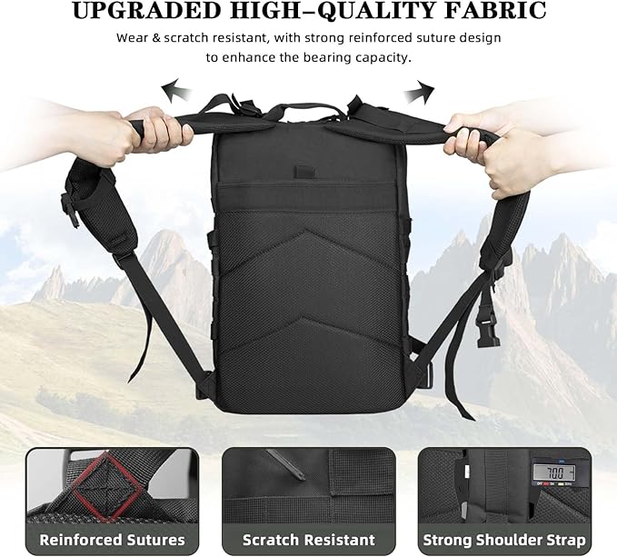 45L Tactical Backpack For Men Highland Assault Large Army Pack 3 Day Molle Bug Out Bag With Water Cup Bag Outdoor Camping Hiking Daypack Military Rucksack Black