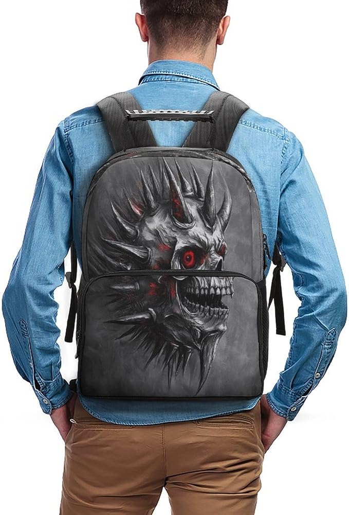 Lightweight Rucksacks for Camping Picnic Walking Cycling, Large Capacity Multipurpose Anti-Theft Carry On Bag, Vintage Red Eyes Skeleton Skull King Travel Hiking Camping Rucksack