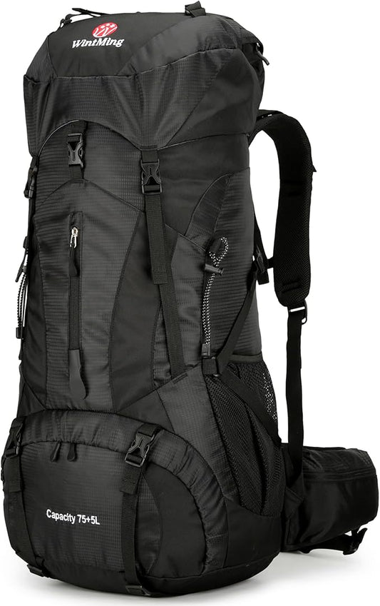 75L Hiking Backpack with Rain Cover Waterproof Camping Backpack Shoes Warehouse for Men Women, Frameless