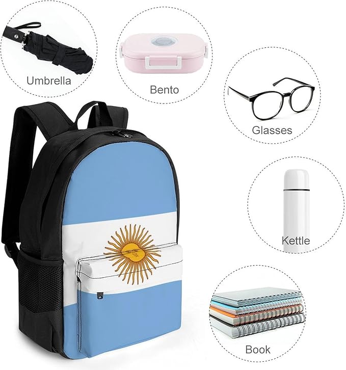 Adults Lightweight Argentina Flag Rucksacks Large Capacity Bookbag With Adjustable Shoulder Straps for Trekking Outdoors Bicycle