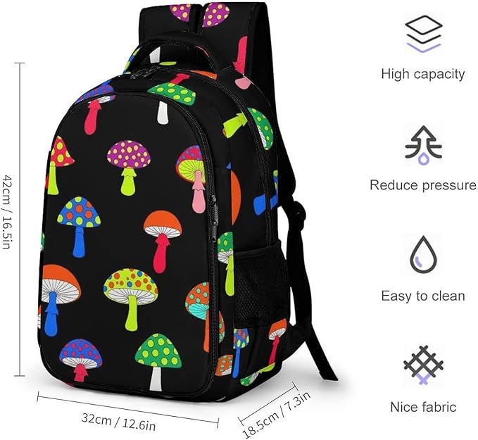 Personalized Business Backpack Cute Trippy Mushrooms, Large Capacity Laptop Backpack with Organized Compartments for Work