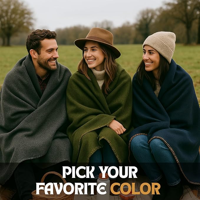 Wool Camping Blanket – 70% Wool Heavy-Duty Military Style Throw, Warm & Washable, Fire Retardant Cover for Emergency, Survival & Outdoor Use – Perfect for Camping, Car, Home & Hiking, Grey 66x90