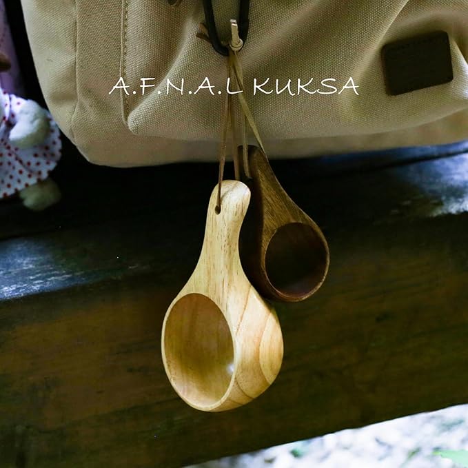 Kuksa Camping Mug Wooden Bushcraft Handcarved Cup, Nordic Style Coffee & Hiking Kuksa, 2 Pack Small & Mini Size, 3.3 oz. & 1 oz.