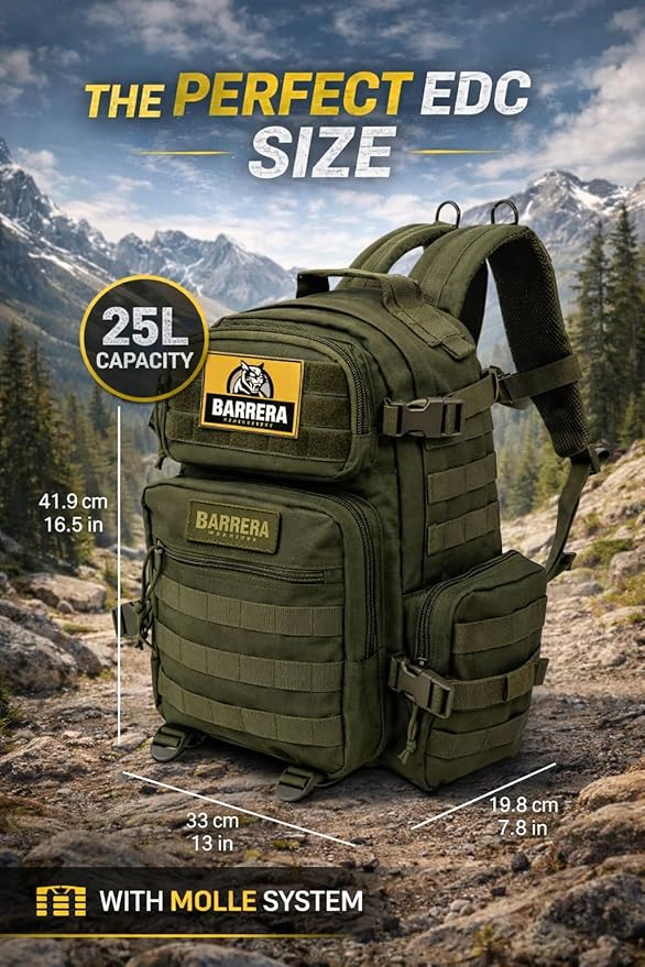 Tactical Backpack 25L Military MOLLE Assault Pack – Waterproof EDC Backpack for Hiking, Camping, Travel & Survival Gear, Bug Out Bag (Army Green/Olive Drab)
