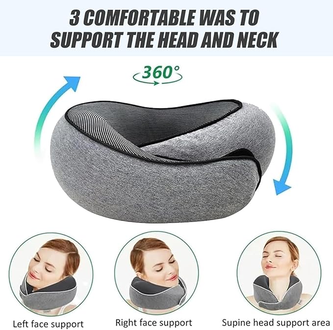 2025 New Neck Travel Pillow | Memory Foam Neck Pillow for Comfort on Airplane | Compact and Ergonomic Design for Travel, Car Rides, Offices,and Home Use | Ideal for Adults and Kids(Dark Grey)
