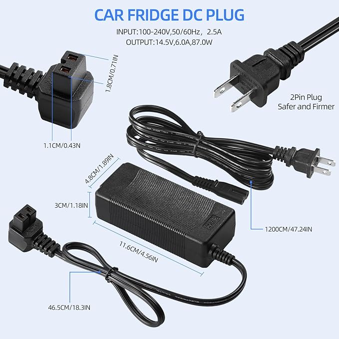 110~240V AC Power Cord Car Refrigerator, Car Freezer Portable Fridge Refrigerator，Power Cord Fits for 12V Car Freezer Portable Fridge from Most Brands