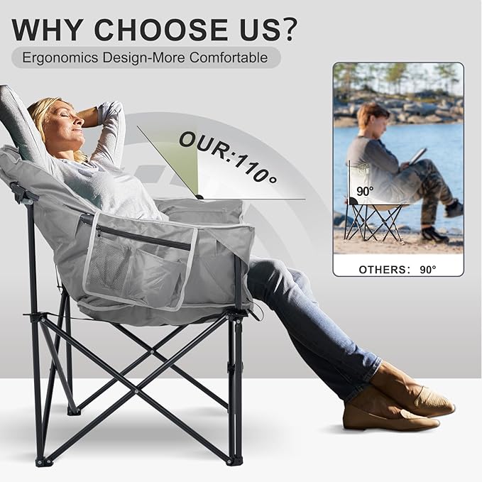 ABORON Heated Camping Chair Oversized, Three Model Portable Cushion Folding Chair, Heavy Duty Foldable Chairs Support Up to 500 lbs, Ideal for Outdoor Adventures