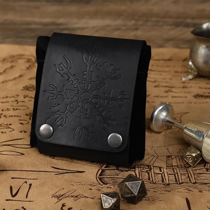 HiiFeuer Medieval Embossed Foraging Bag Belt Pouch, Portable Collapsible Bag Hiking Pouch for Ren Faire (Black A)